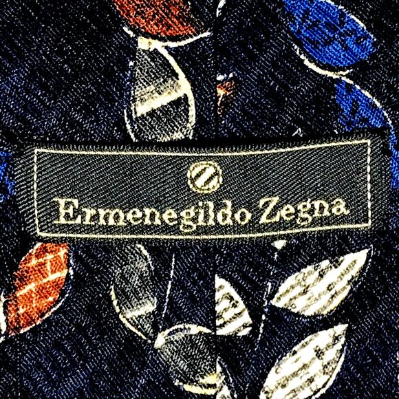Ermenegildo Zegna Italy Madras Tie Italian Silk Leaf Tree Blue Luxury Money Y2K - Picture 3 of 12